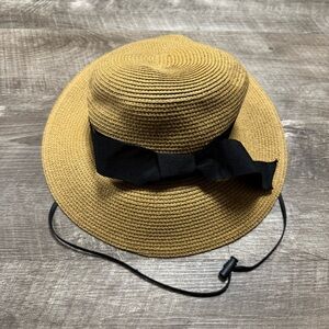 FURTALK Sun Straw Hat with Black Bow & Chin Strap